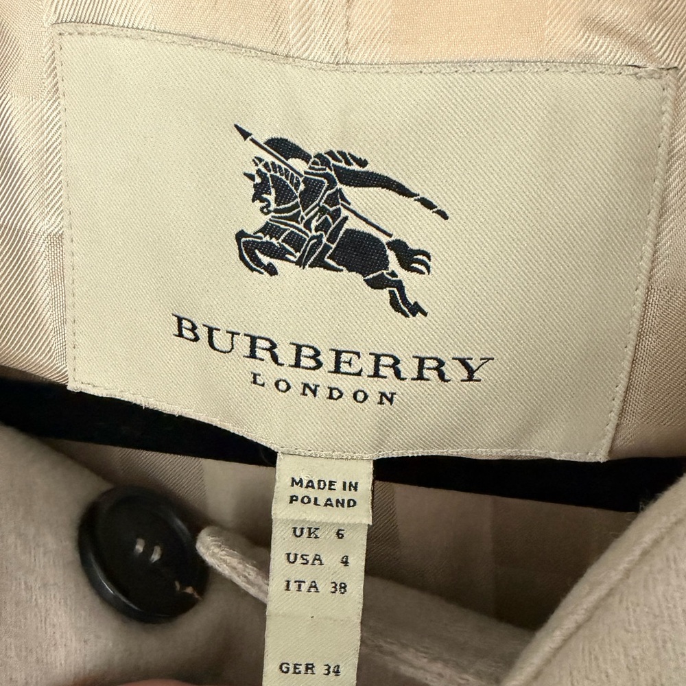 Burberry Peacoat Women 6 Beige Crop Waist Length Wool Cashmere 3/4 Sleeve *FLAWS - Picture 3 of 12